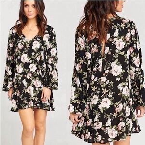 Mumu Black Multi Prairie‎ Meadows Donnie Mini Floral Dress XS Boho Cottagecore